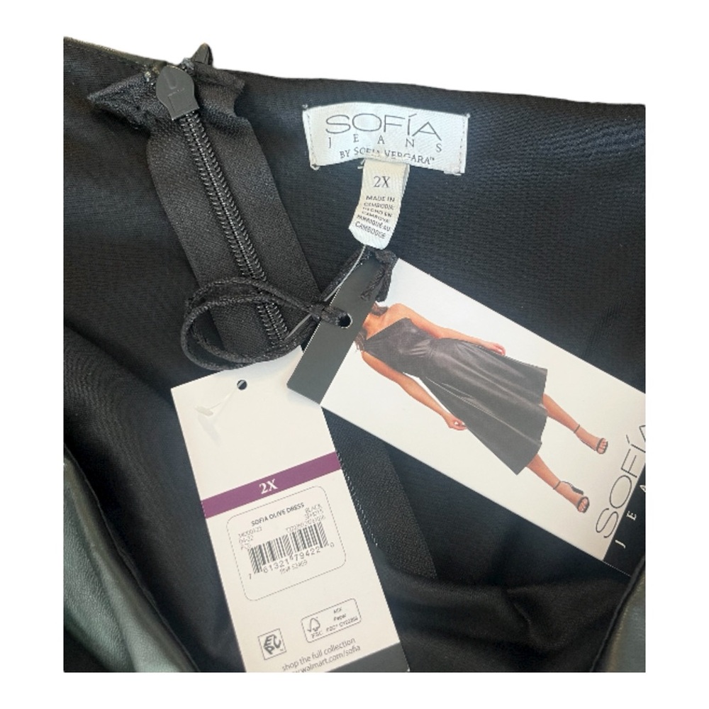 Sofia by Sofia Vergara Black Vegan Leather One-Shoulder Dress - Size 2X - Picture 4 of 10